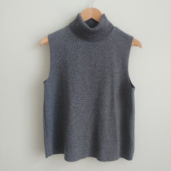 Zara grey sleeveless turtleneck sweater top Medium cotton blend - Picture 1 of 14